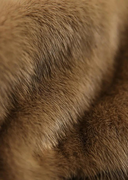 Beige V Neck Mink Hair Coats Long Sleeve