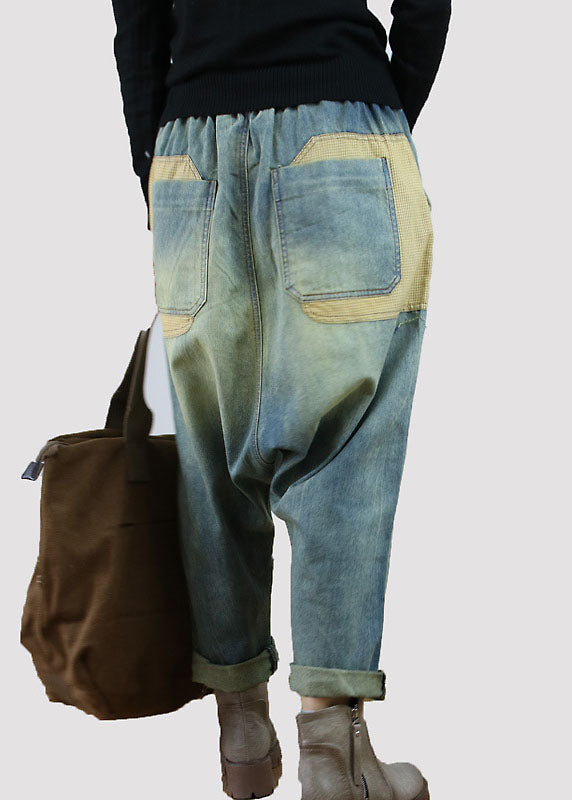 Blue Pockets Patchwork Denim Spring