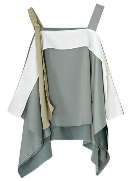 Light Green Slash Neck Patchwork Asymmetrical Design Spaghetti Strap Top Summer