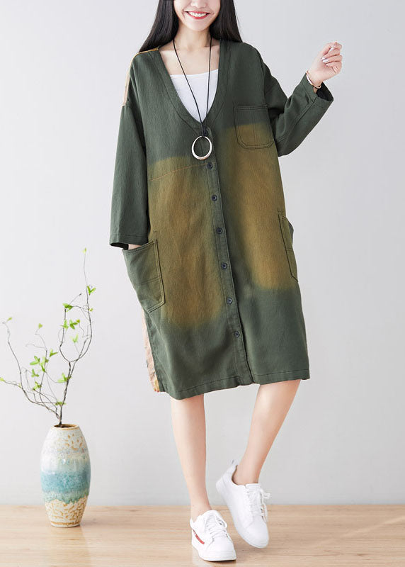 Stylish Green Button Print Coat Spring