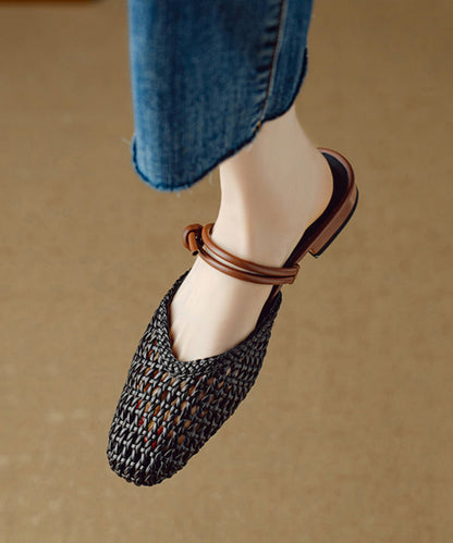 Beige Woven Hollow Out Breathable Slide Sandals