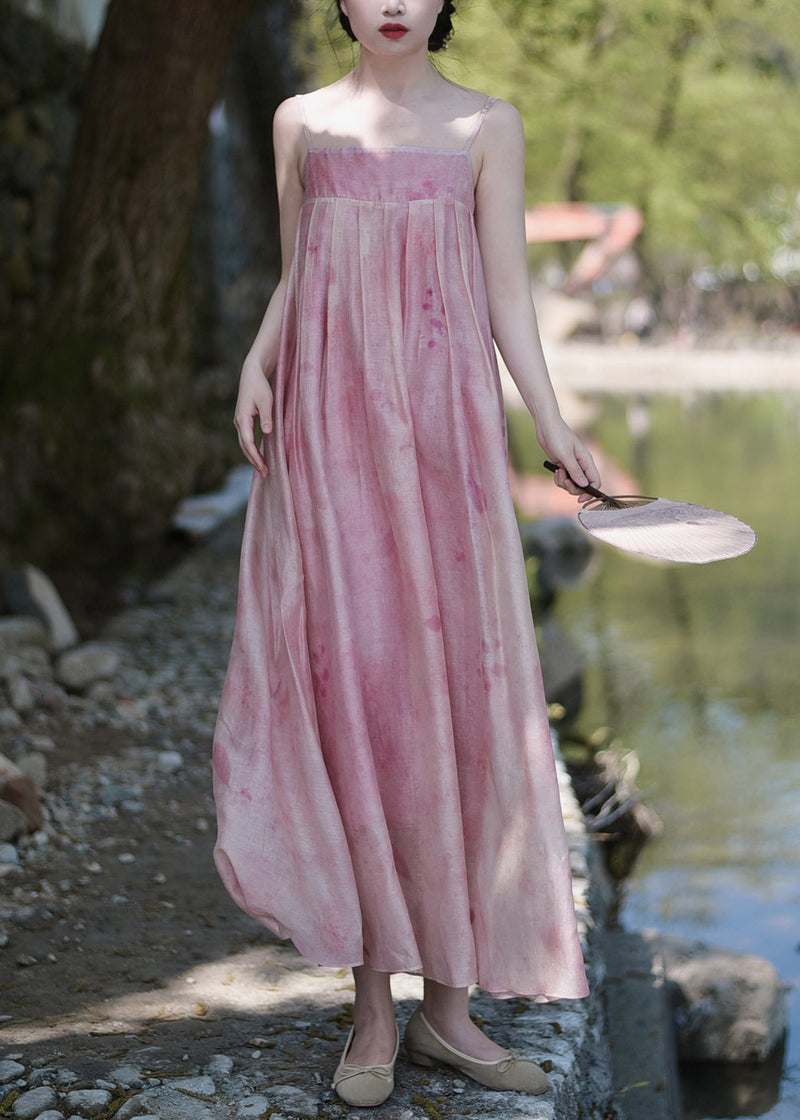 Pink Button Print Linen Silk Two Pieces Set Spring