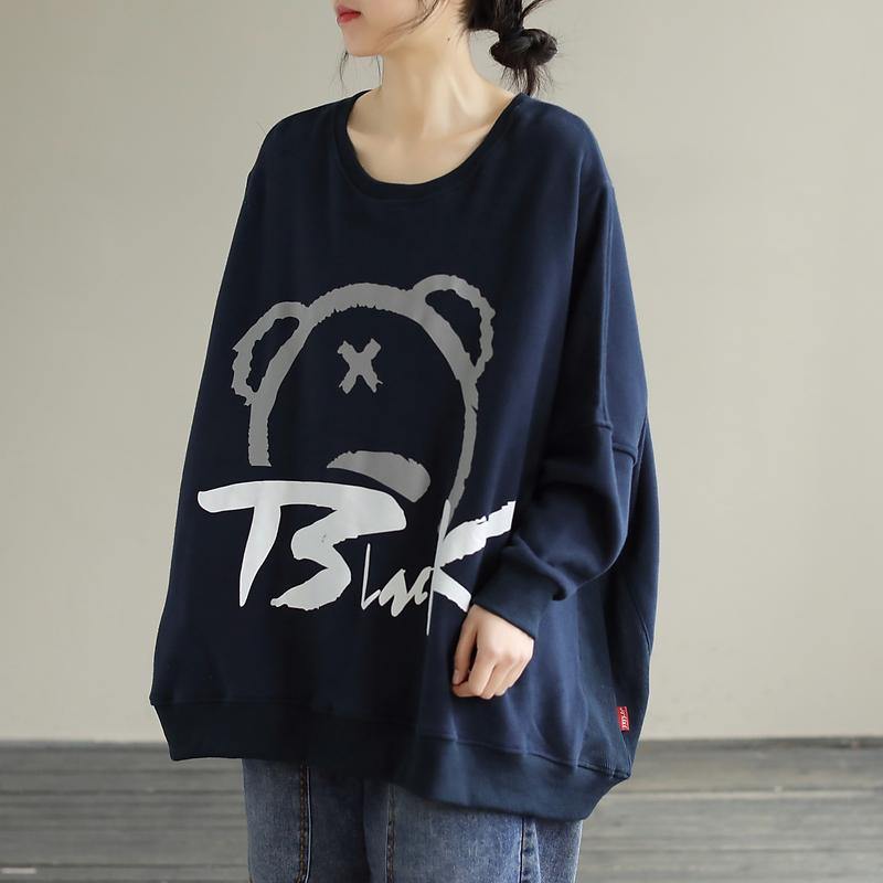 Classy O Neck Cotton Spring Shirts Christmas Gifts Navy Tops