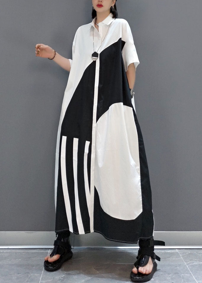 White Peter Pan Collar Print Party Long Dress Summer