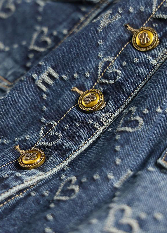Blue Print Patchwork High Waist Denim a Line Skirt Summer
