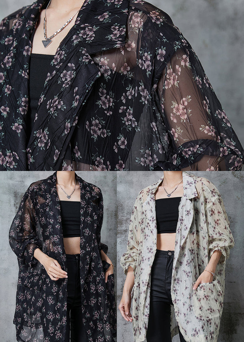 Apricot Print Chiffon Upf 50+ Cardigan Oversized Summer