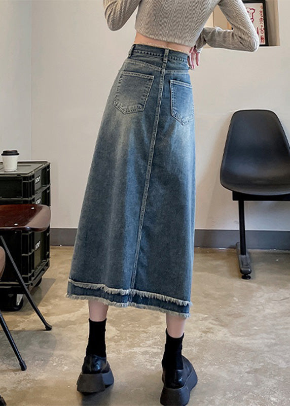 Blue Patchwork High Waist Button Denim a Line Skirts