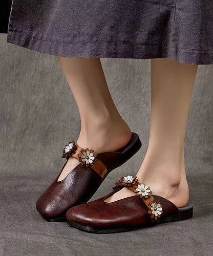 New Style Green Cowhide Leather Flats Slide Sandals