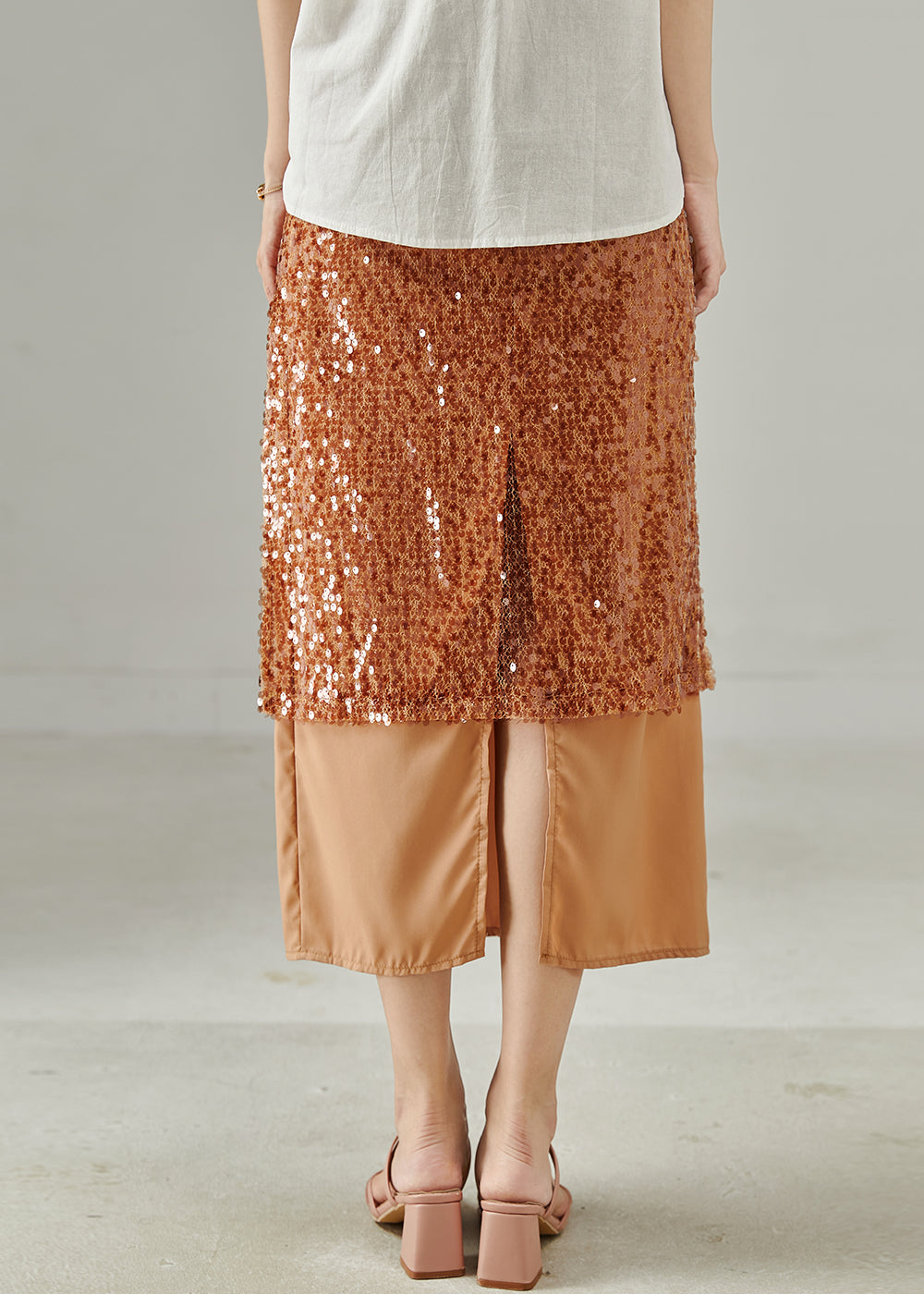 Art Brown Sequins Asymmetrical Design Two-piece Set Spring