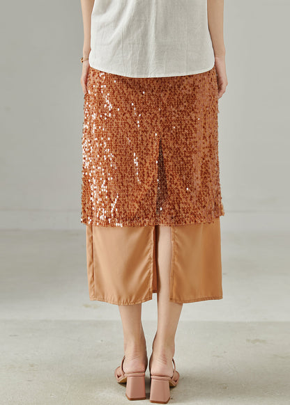 Art Brown Sequins Asymmetrical Design Two-piece Set Spring