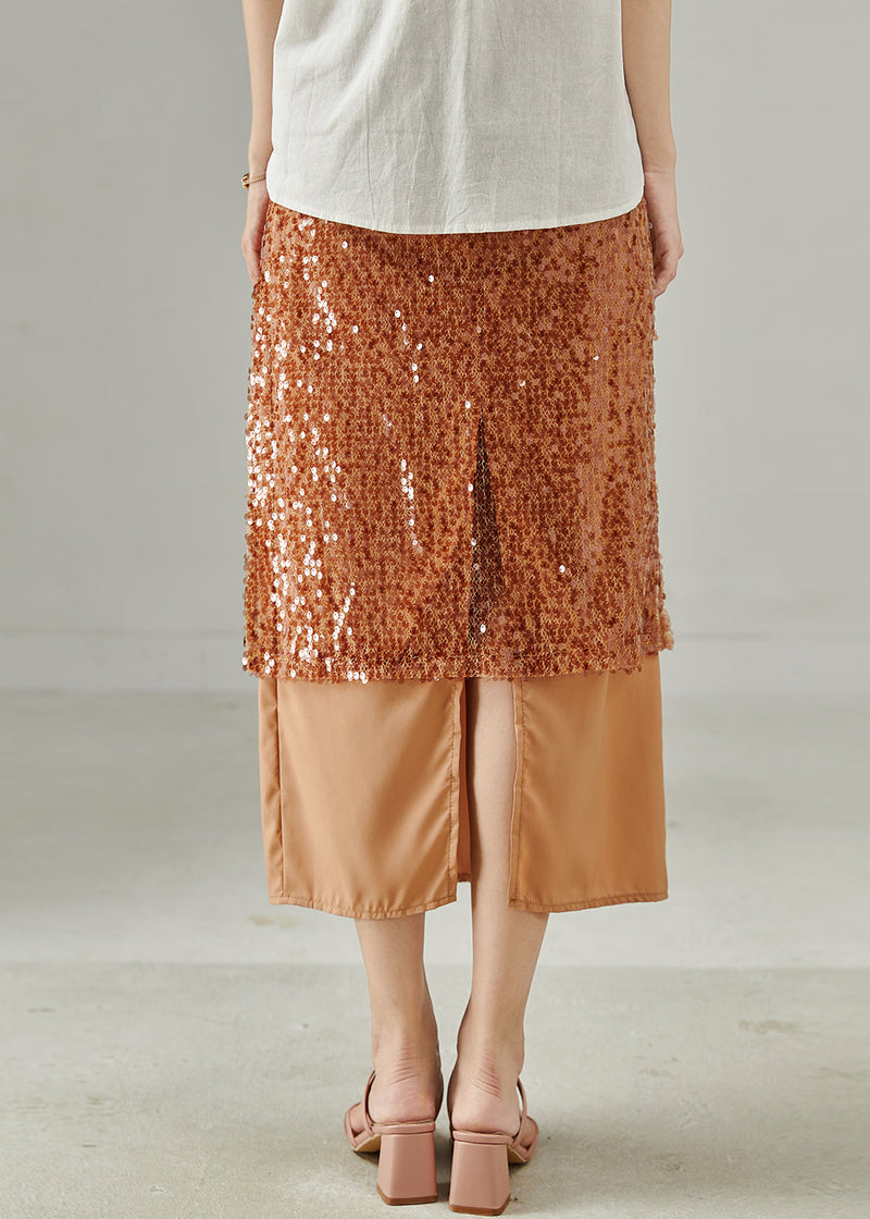 Art Brown Sequins Asymmetrical Design Two-piece Set Spring