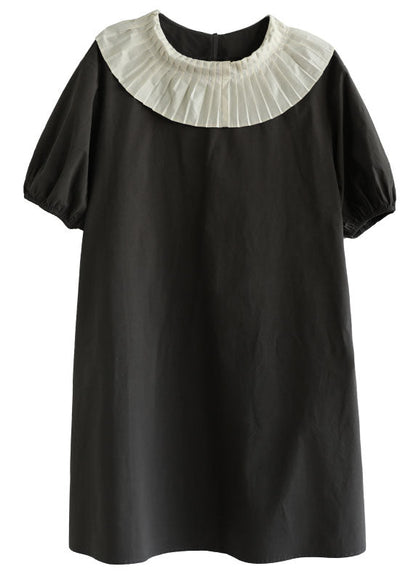 Art Grey O-neck Patchwork Oversized a Line Dress Short Sleeve