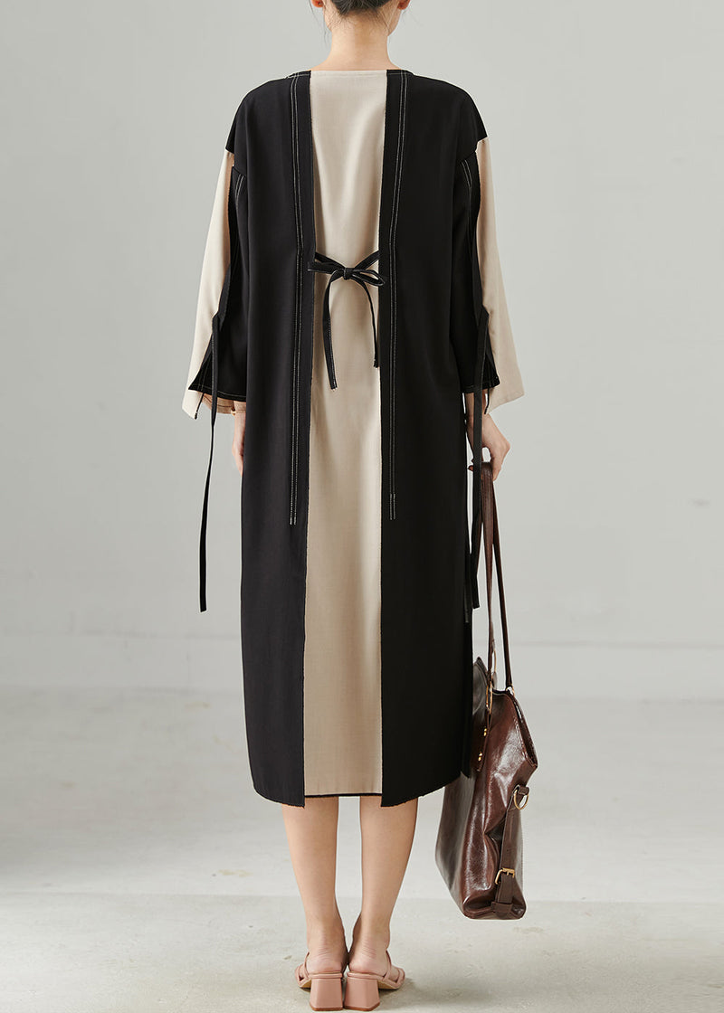 Stylish Colorblock Oversized Patchwork Lace Up Cotton Dress Fall