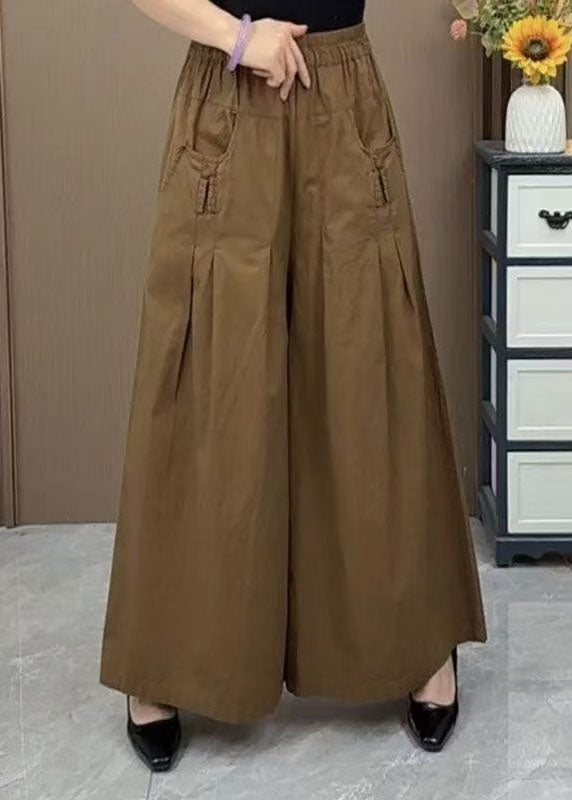 Brown Oversized Pockets Wrinkled Cotton Pants Skirts Fall