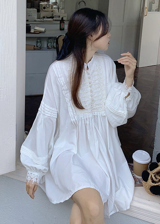 White Oversized Nail Bead Cotton Mini Dress Spring