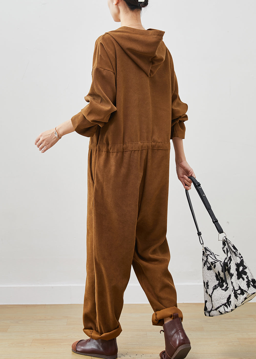 Unique Khaki Oversized Drawstring Cotton Overalls Jumpsuit Spring