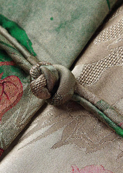 Green Stand Collar Chinese Button Print Cotton Filled Coats Spring