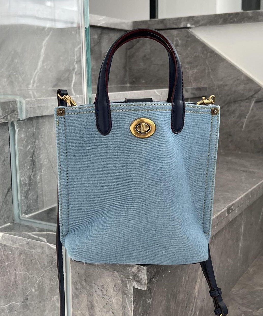 Blue Large Capacity Durable Denim Tote Handbag
