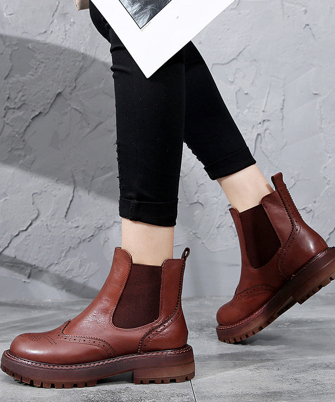Black Chunky Cowhide Leather Hollow Out Boots