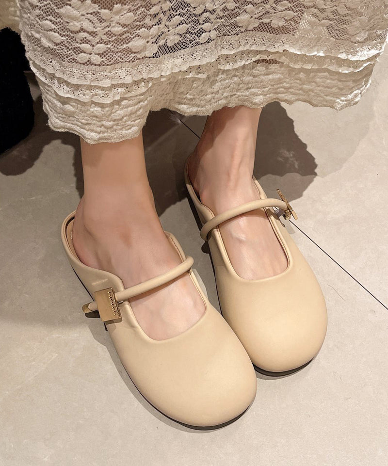 Comfy Splicing Beige Faux Leather Slide Sandals