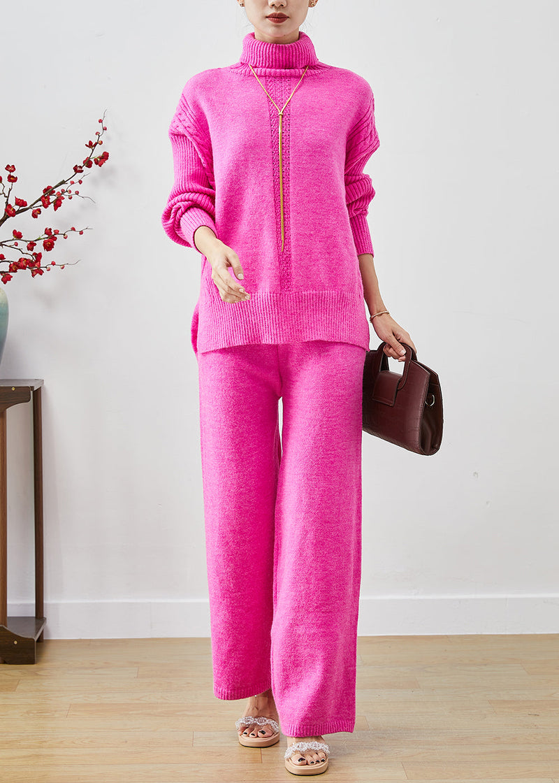 Rose Thick Knit Two Piece Set Clothing High Neck Fall
