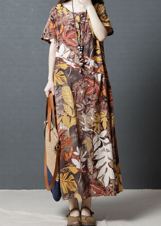 Short Sleeve Crew Neck Cotton Maxi Dress