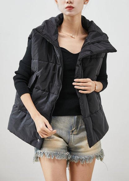 Black Oversized Pockets Fine Cotton Filled Vest Winter