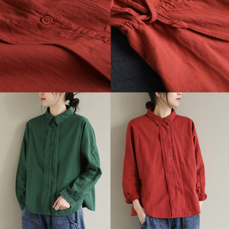 Art Lapel Button Down Spring Tops Pattern Green Top