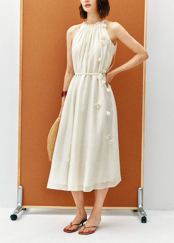 French Apricot Ruffled Lace Up Cotton Dresses Sleeveless