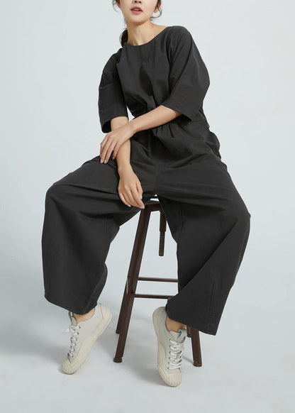 Short Sleeve All-match A-pocket Jumpsuit Pants
