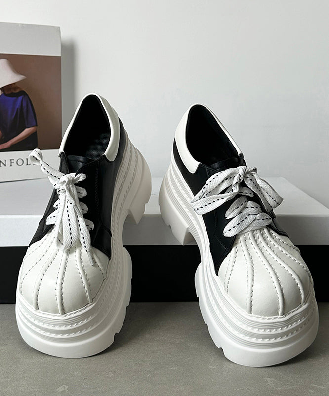 Black White Splicing Platform Loafer Shoes Lace Up