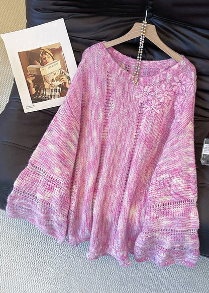 Pink Hollow Out Cozy Knit Sweater Tops Fall