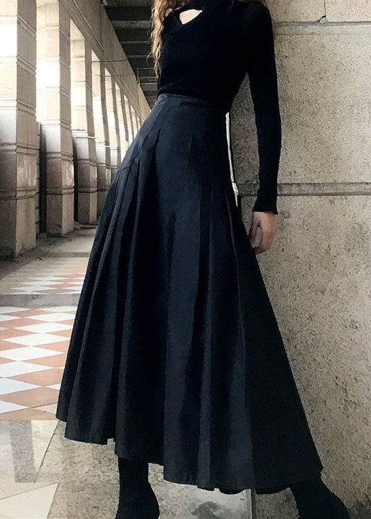 Black Wrinkled Pockets Vacation Skirts Spring