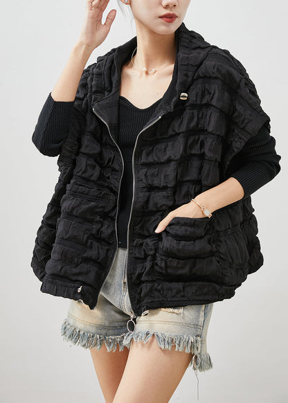 Diy Black Hooded Wrinkled Cotton Vests Short Sleeve