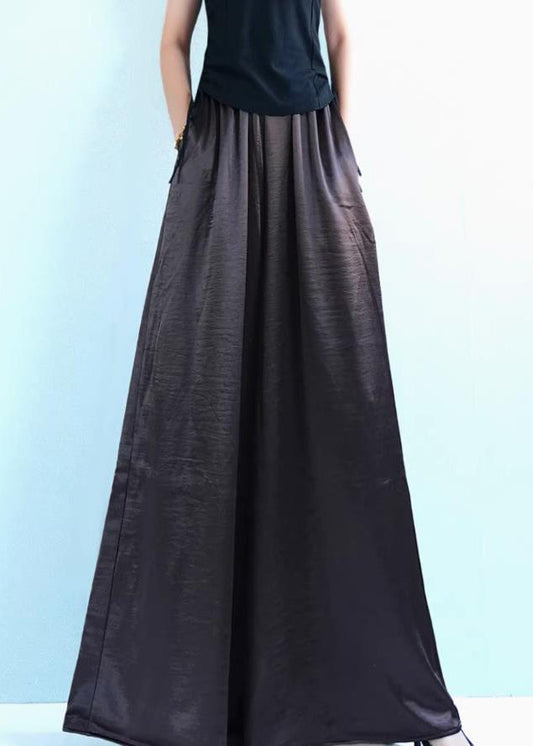 Loose Coffee Pockets Silk Wide Leg Pants Summer