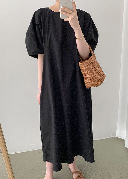 Black Pockets Loose Cotton Dress Spring