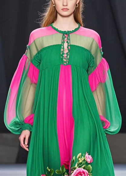 Classy Colorblock Oversized Patchwork Flower Chiffon Dress Spring