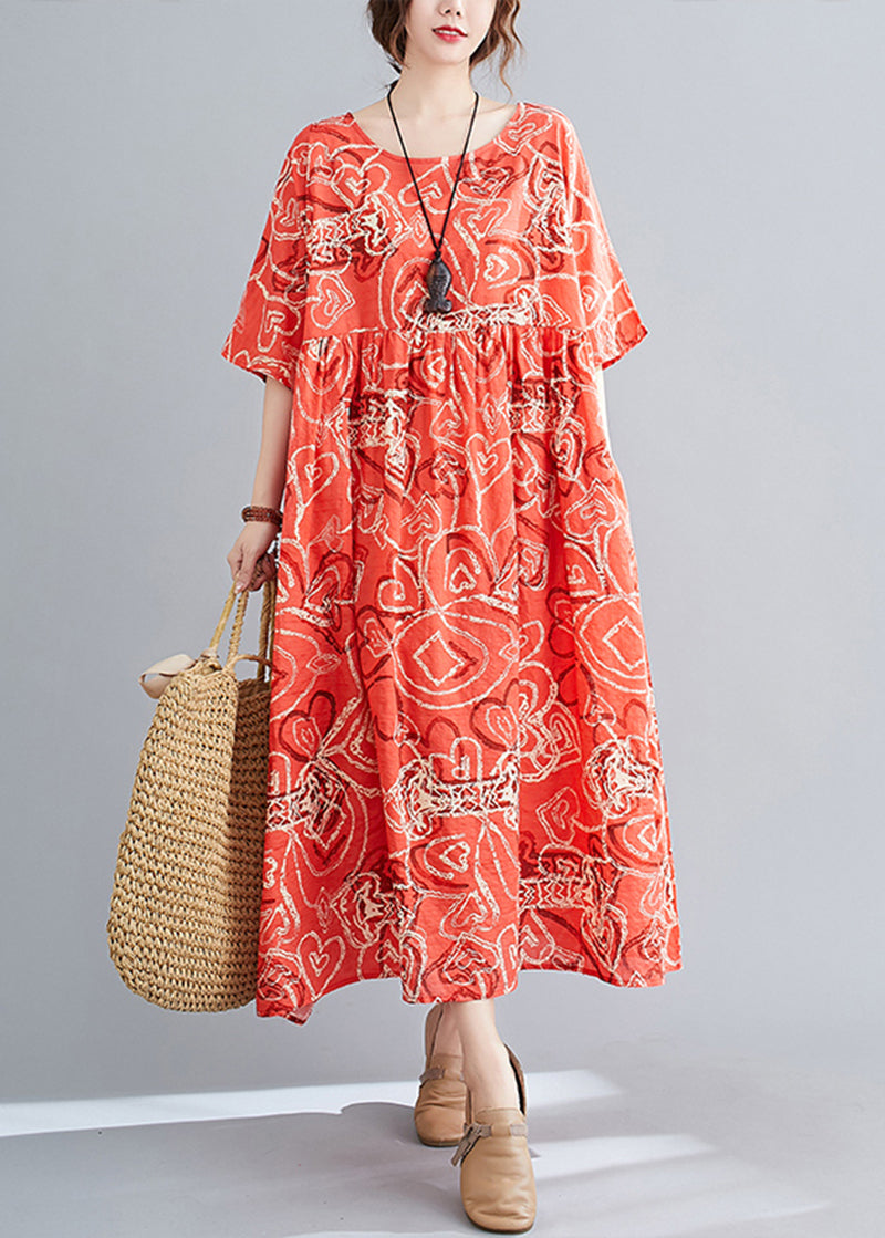 Red Oversized Print Exra Large Hem Cotton Dresses Summer