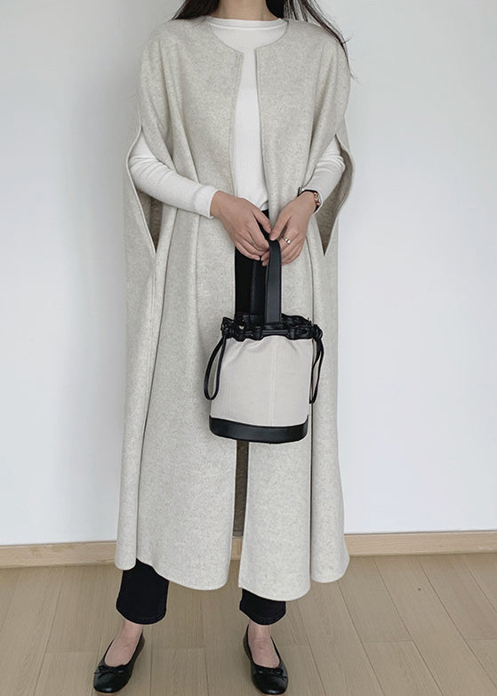 Beige Woolen Long Waistcoat O Neck Winter