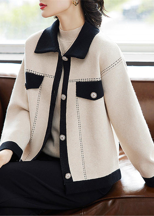 Beige Peter Pan Collar Button Knit Cardigans Fall