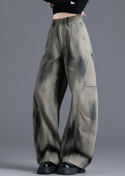 Tie Dye Print Elastic Waist Denim Pants Spring