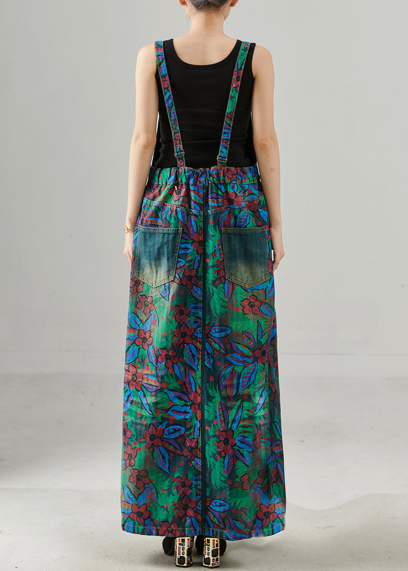 Navy Print Denim Overall Dress Spring