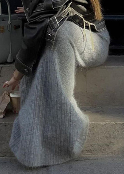 Grey High Waist Knit Wraped Skirt Spring