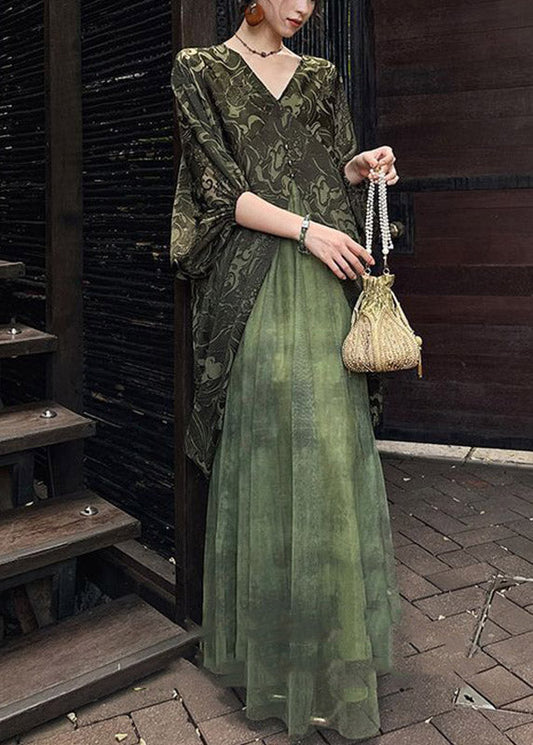 Green Tie Dye Vacation Maxi Dresses Spring