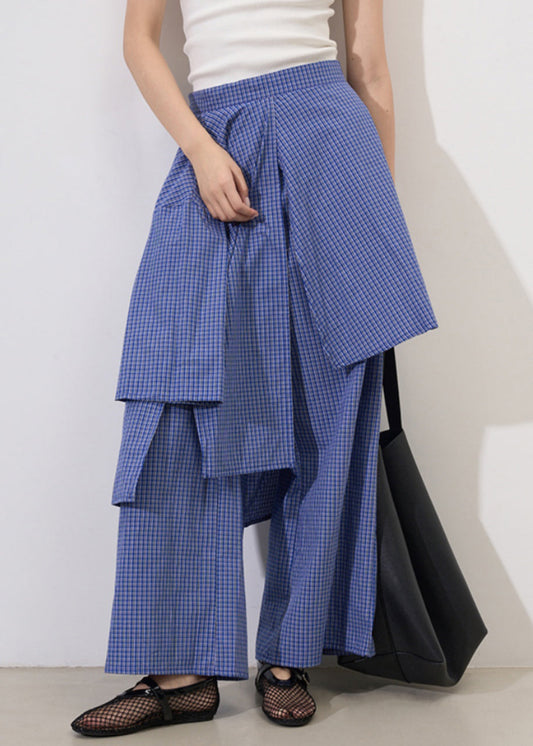 Original Design Plaid Asymmetrical Pockets Cotton Pants Summer