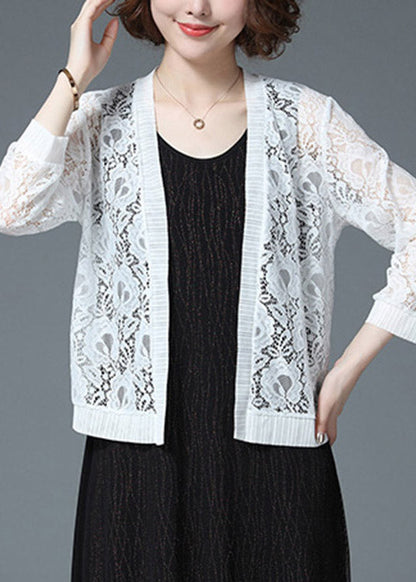 White Hollow Out Lace Upf 50+ Cardigan Long Sleeve