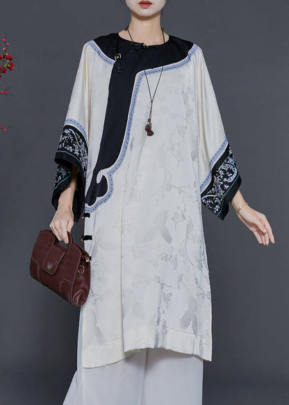 Apricot Oversized Jacquard Silk Oriental Dress Summer