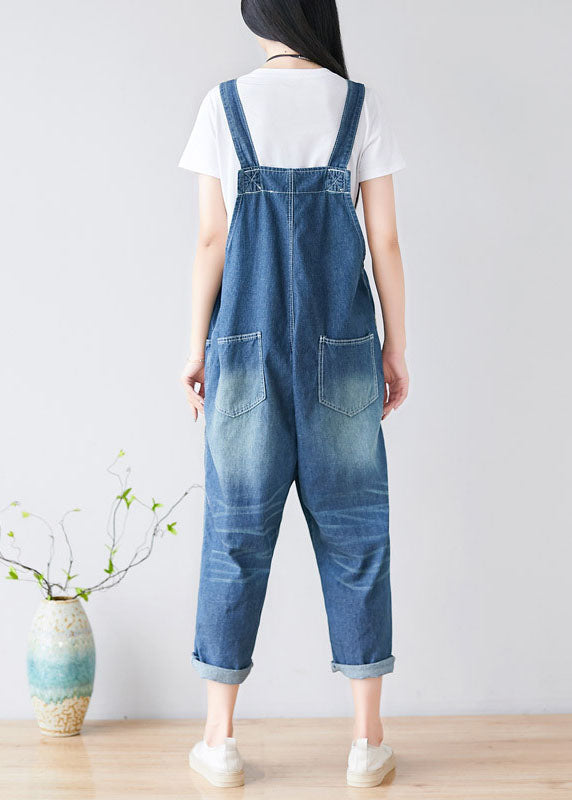 Blue Embroideried Cotton Denim Jumpsuits Spring