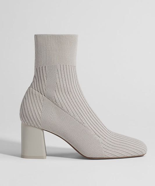 Grey Stretch Fabric Splicing Chunky Boots