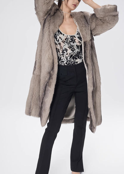 Light Yellow Peter Pan Collar Rabbit Fuzzy Fur Coat Winter